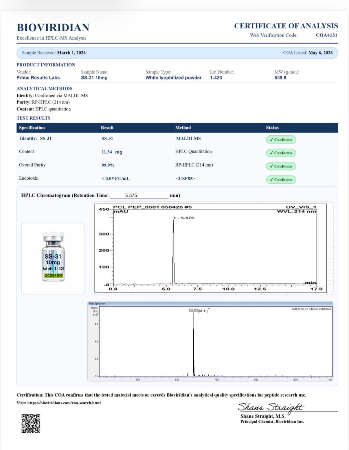SS-31 Certificates of Analysis