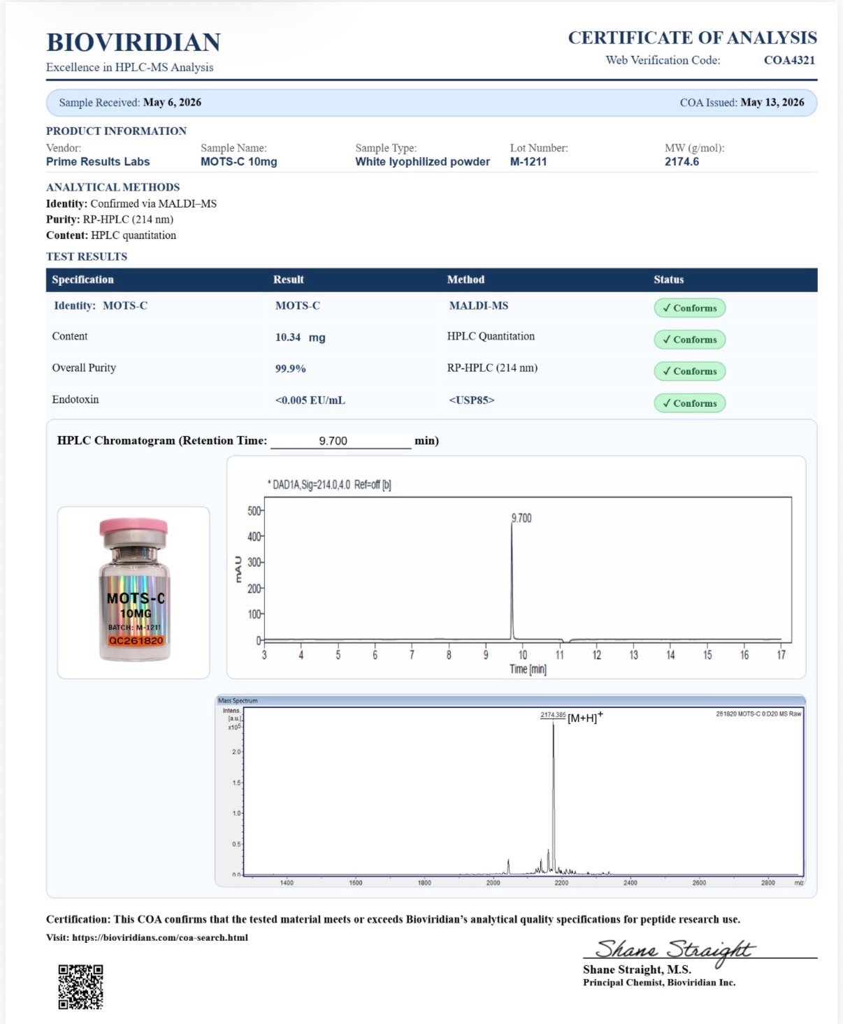 MOTS-c Certificates of Analysis